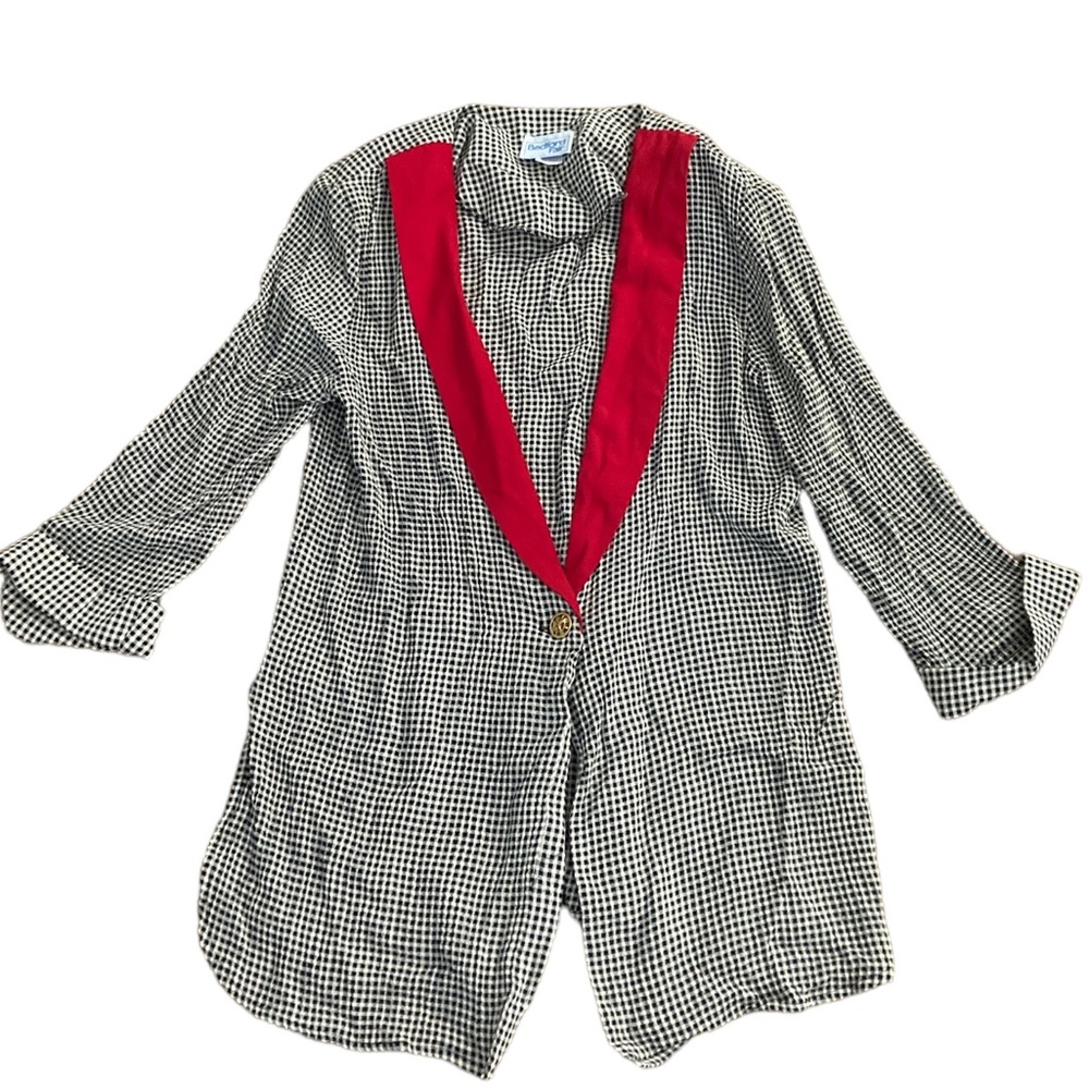 Vintage Bedford Fair Jacket-Black and White Checks with Red Collar-great! Sz 14